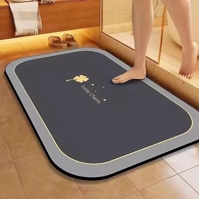 TEMU 1pc Elegant Diatomaceous Bathroom Mat With Design – Super Absorbent, Fast-drying, Non-slip, Hand Washable | Stylish Gray & Blue Decorative Rug For Modern Bathrooms, Bathroom Decor And Accessories