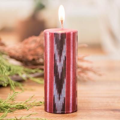 'Folk Art-Inspired Red Paraffin Pillar Candle from Guatemala'