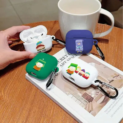 Dessin animé antichoc protection brillant dur PC écouteur housse pour AirPods 1 2 3 4 Pro Pro2 s-souths p-parks avec crochet en métal