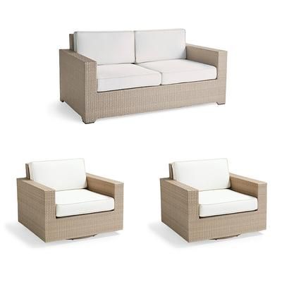 Palermo 3-pc. Loveseat Set with Two Swivel Lounge Chairs in Dove Wicker - Quick Dry, Seasalt - Frontgate