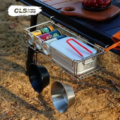 Outdoor Camping Table Side Storage Rack Hanging Aluminum Mesh IGT Table Expansion Bracket Table Extension Basket Folding Rack