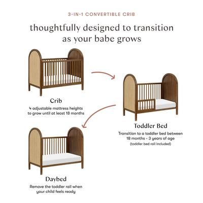 Babyletto Bondi Cane 3-in-1 Convertible Crib w/ Toddler Bed Conversion Kit - Natural Walnut / Natura