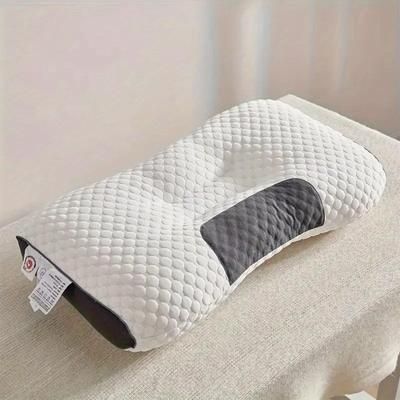 TEMU Ergonomic Neck Support Pillow With Massage Function - 100% Polyester, Moisture-wicking & Breathable, 29x78.6x49cm, White - Ideal For Home, Living Room, Bedroom, Office, Neck Massager