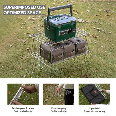 CAMPINGMOON T-235A Heavy-Duty Stainless Steel Outdoor Folding Table Silver BBQ Storage for Camping