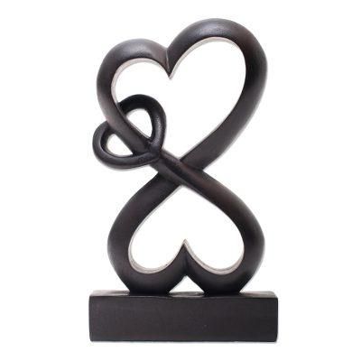 Forever Linked,'Romantic Hand Carved Wood Sculpture with Black Finish'