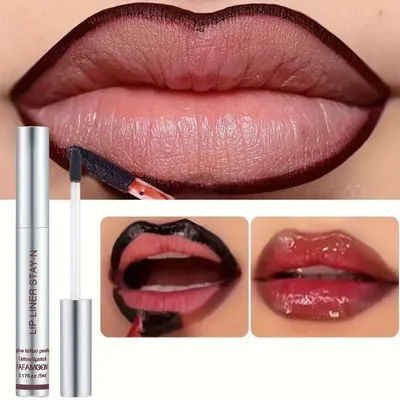 6 colors waterproof lip liner tattoo lip gloss,long-lasting non-sticky matte lip gloss,black outline tear-off lip stain care