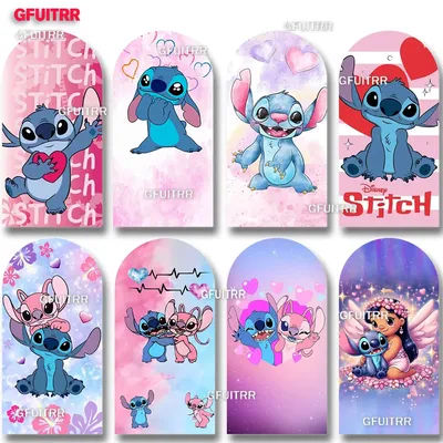 Stitch and Angel Backdrop Pink Blue Arch Cover Birthday Decoration Photography Background Party Baby