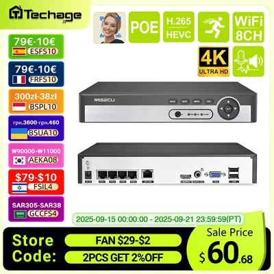Techage 8CH 4K POE NVR 8MP 5MP 4MP H.265 Network Video Recorder 2-Way Audio Face Tracking for Surveillance System Security Camer