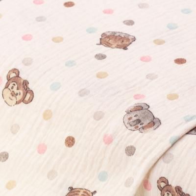 Tissu mousseline/double gaze "amis", crème/coloré