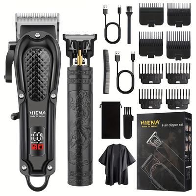 TEMU Hiena Pro 2pcs Men's Hair Clipper And Beard Trimmer Suitable For Home Use Styling Tools Usb Rechargeable Set Gift Father's Day Present
