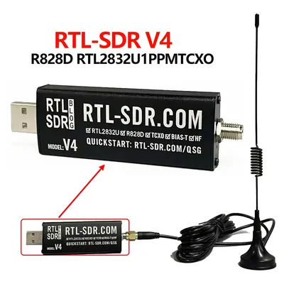 SDR-V4-Radio Definida por Software, dispositivo con antena SMA, RTL, SDR, V4, R828D, RTL2832U, 1PPM, TCXO, SMA, RTLSDR