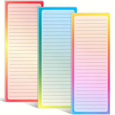 3 Pc Magnetic Notepad for Refrigerator, 100 Sheets Each, Gradient Grocery List Notepad for Refrigerator, To-Do Memo,8 x 3 Inches