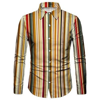 Retrò Vintage Anni '70 Camicia Camicia Aloha Hippie A righe Costume Per uomo Mascherata Feste Abbigliamento quotidiano Parata dell'Orgoglio Adulti Camicia