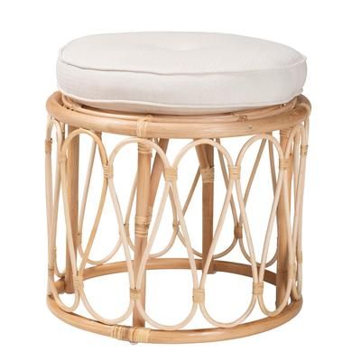 Hachiro Bohemian Natural Rattan Ottoman Footstool by Bali & Pari in Natural White