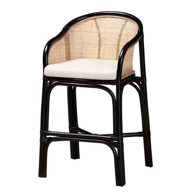 Miranda Modern Bohemian Two-Tone Black And Natural Brown Rattan Counter Stool by Baxton Studio in Black Brown
