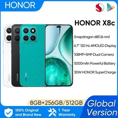 HONOR X8c Global Version Smartphone Snapdragon 685 6.7'' AMOLED 120Hz Display 5000mAh Battery 108MP Main Camera 35W SuperCharge