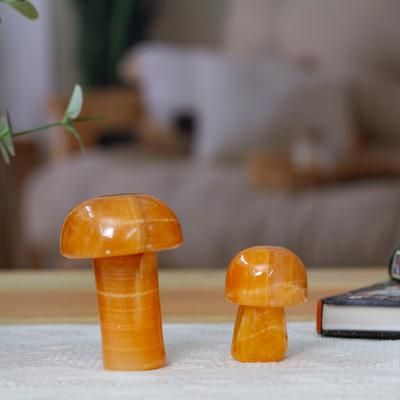 'Pair of Mushroom-Themed Hand-Carved Brown Onyx Home Accents'