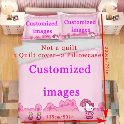 TEMU Custom Photo Quilt Cover Set, 1 Quilt Cover And 2 Pillowcases - 100% Polyester, Zipper Closure, Digital Printing, Tear-resistant, Machine Washable - Personalized Bedding For All