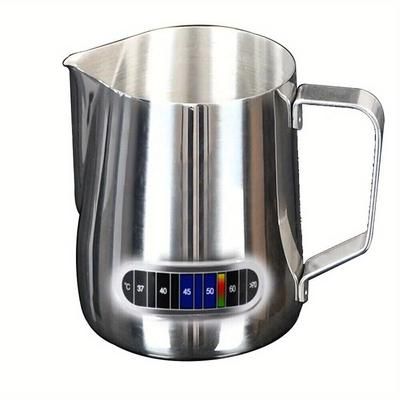 TEMU 1pc Coffee Milk Frothing Jug Frother Latte Container Metal Pitcher With Thermometer