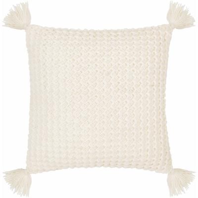 Litzy 18" Square Cottage Wool Ivory/Off White/Pearl Throw Pillow - Boutique Rugs