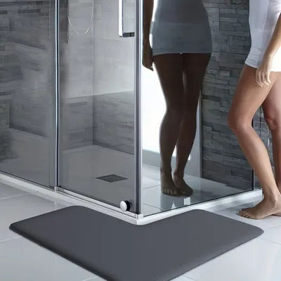 Solid color L-shaped bathroom absorbent floor mat thickened toilet door restroom flannel foot mat shower room non-slip mat