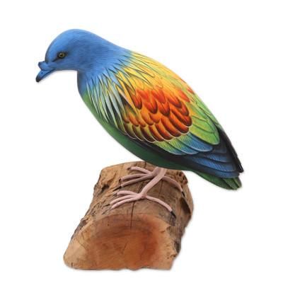 Blue Pigeon,'Hand Made Suar Wood Pigeon Statuette'