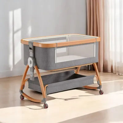 Baby Crib Portable Foldable 3-in-1 Adjustable Height with Rotatable Wheels Shaker Bassinet Mosquito Net Newborn Baby Bed