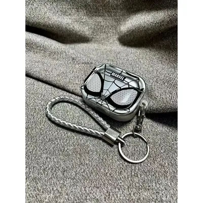 Silver Spiderman Plating Shockproof TPU Earphone Cover For Airpods Pro 2 Case/Airpods 1/2/3/4 Case With Lanyard Keychain Funda