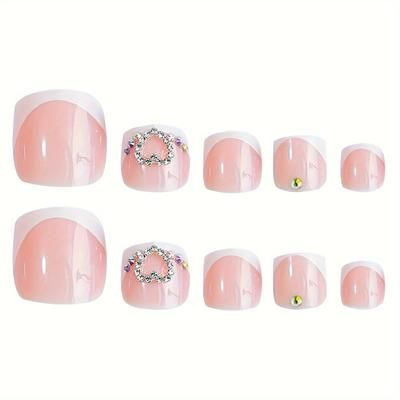 TEMU Glossy French White Tip Fake Toenails Ultra-flexible Long Lasting Fake Nails For Shopping Traveling Dating