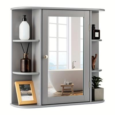 TEMU Costway Contemporary 3-tier Wall Mounted Bathroom Cabinet With Mirror, Black Hardwood Plywood, Under 30 Lbs, Weather Independent,