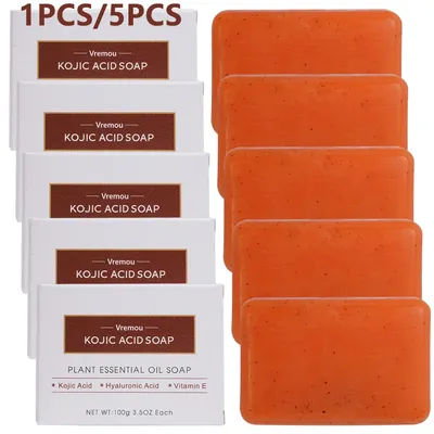 1Pcs/5Pcs Kojic Acid Soap, Plant Essential Oil Cleansing Soap, Body Fragrance Shower Scrub Particle Soap Improves Skin Roughness