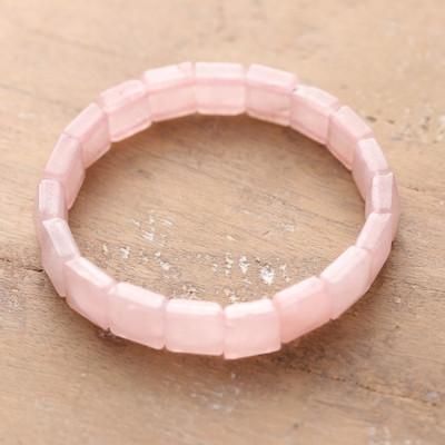 Calming Tiles,'Stretch Bracelet with Rose Quartz Beads Handcrafted in India'