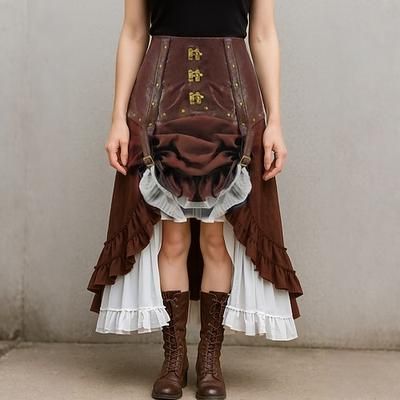 Retrò Vintage Punk Gotico Medievale Gonna Ragazza gotica Con Volant Costume Per donna Costumi da pirata Fantasia Stile Steampunk Mascherata Casual Quotidiano Adulti Gonne