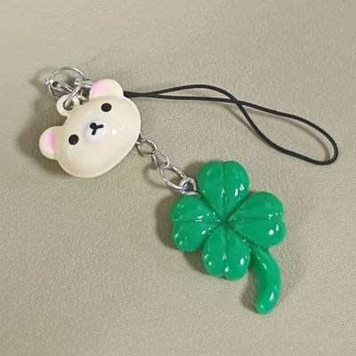 Cute Bear Kawaii Lucky Leaf Phone Charms Pendant Case For iP 15 Airpods Earphones Ins Korea New