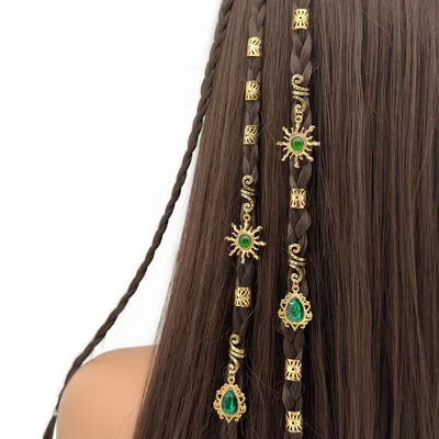 14 pièces motif soleil alliage filigrane incrusté strass larme pendentif Dreadlock cheveux tresse anneaux cheveux bijoux accessoires pour fille