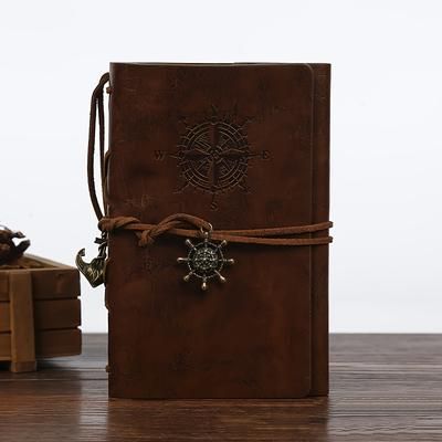 TEMU 1pc Vintage Pirate Anchor Design Leather Journal, College Ruled Notebook For And Travel Use, Themed Notebook