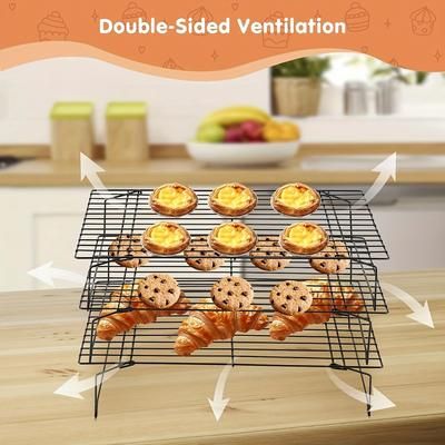 TEMU 3-tier Stackable Rack - , Heat-resistant, Ideal For , Muffins, Cakes, Breads, And Biscuits - Holiday Baking: Halloween, Christmas, Thanksgiving, Cooling Rack For Baking