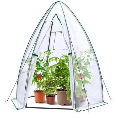 TEMU & Brown Portable Tent Style Greenhouse House Plant Protector With Weatherproof Pe Cover, Window & Roll-up Zippered Door For Vegetables Flowers Fruits Herbs