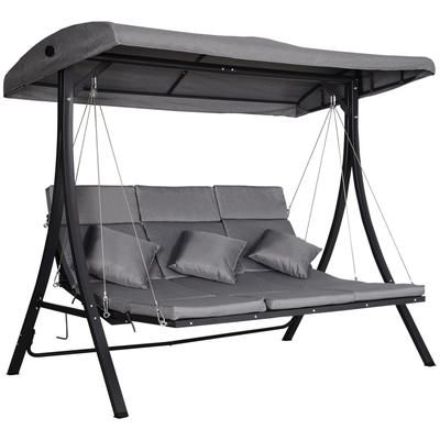 TEMU 3 Seater Garden Swing Seat Outdoor Swing Chairs Chaise Lounge Padded Seat Porch Patio Bench Bed Recliner Sun Lounger - Grey