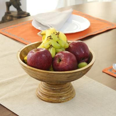 'Spiral-Themed Hand-Carved Mango Wood Fruit Bowl from India'