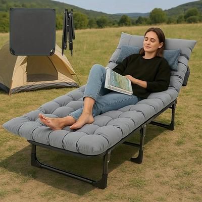 TEMU Folding Camping Bed With Mattress, Portable Guest Cot For Outdoor, Office, Lawn, And Patio Use - Durable , Easy Setup, Lightweight & Compact, Camping Furniture