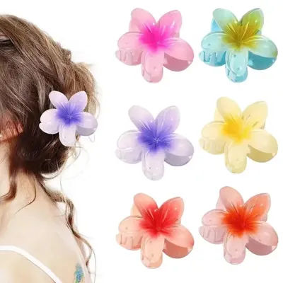 Gradient 8cm Large Flower Acrylic Hair Clip for Women Sweet Hairpins Hair Claws Crab Clamp Barrettes Hawaiian Hair Accessories