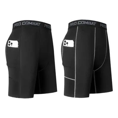 High Performance Men's Compression Short Pants With Pocket Elastic Quick Dry Breathable Stretchy Base Layer For Sports Gym