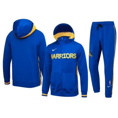 Nike Basketball Long Hoodie Outfit Men Zipper Breathable Performance Long Sleeve Basketball Hooded Top and Bottoms Set Blue