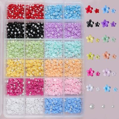 TEMU A Set Of 3000 Colorful Floral Nail Art Accessories - Low-, Unscented Resin Flowers, Nail Pearls, Beads, Unscented Diy Nail Crafts, And Nail Design Decorations.