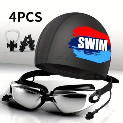 TEMU Swimming Equipment. Men's Swimming Goggles, Swimming Cap, Nose Clip And Earplugs Set, Swimming Accessories. Men's And Women's Swimming Goggles Set. For Swimming Sports