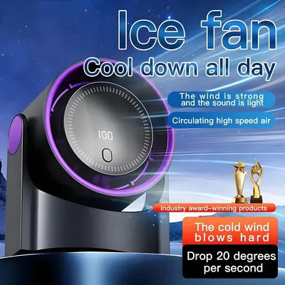 New MIJIA 100 Level Bladeless Fan Portable Small Usb Charge Silent Desktop Digital Display High-speed Circulating Cooling Fan