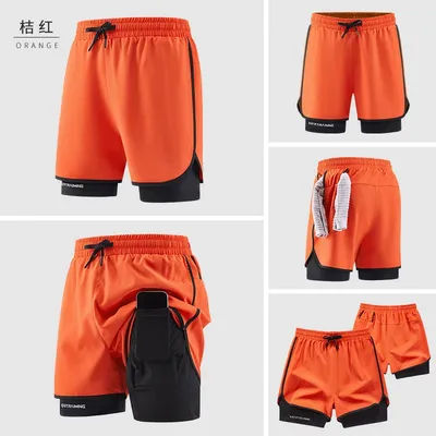Summer Men's Sports Shorts, Double-Layer Running Shorts, 2-in-1 Beach Shorts, Fitness Training,