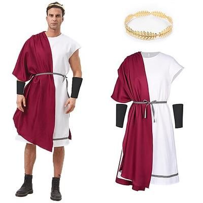 Grecia antica Antica Roma Sopra il ginocchio Tunica Corona d'alloro Costume da toga Gladiatore Girocollo Costume Per uomo Halloween Carnevale Performance Adulti Camicia Cintura Fascia