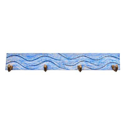 Beach Waves in Blue,'Handcrafted Balinese Blue Teak Wood Coat Rack Hanger'
